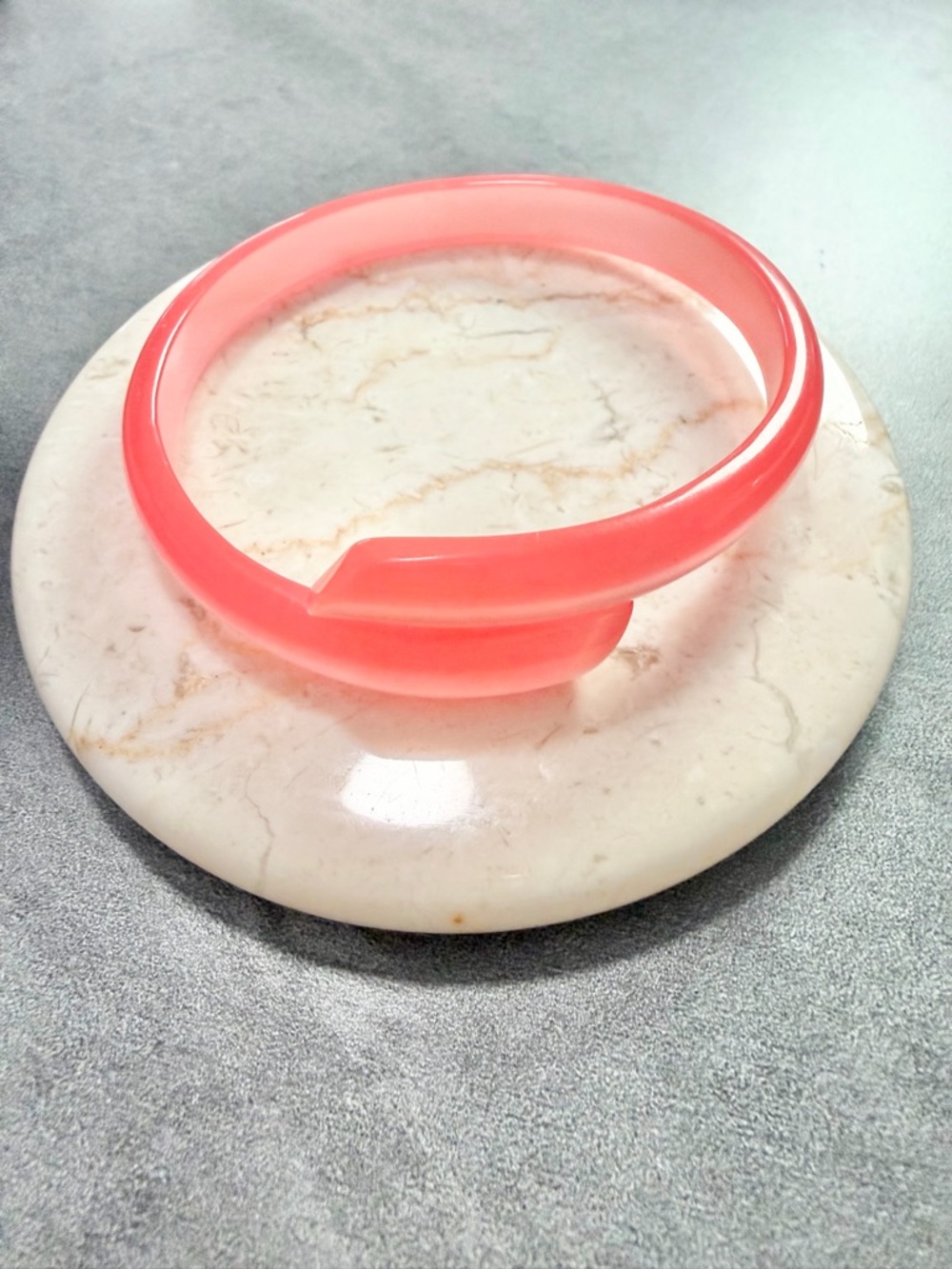 Vintage Retro Pink Moon Glow Bangle Bracelet Lucite Resin Split Opening Stacking